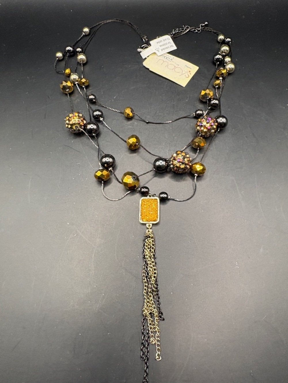 Macy's Trend Gold Silver & Black Necklace Q4 Trend NOS with Tag